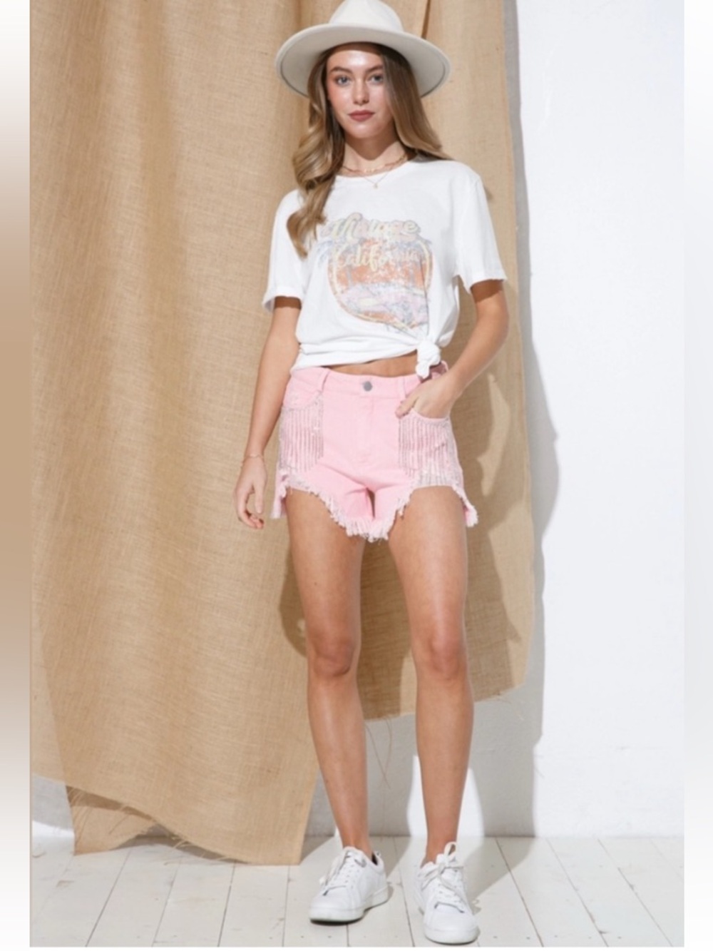 Blue B Collection Rhinestone Fringe Shorts - Picture 3 of 12